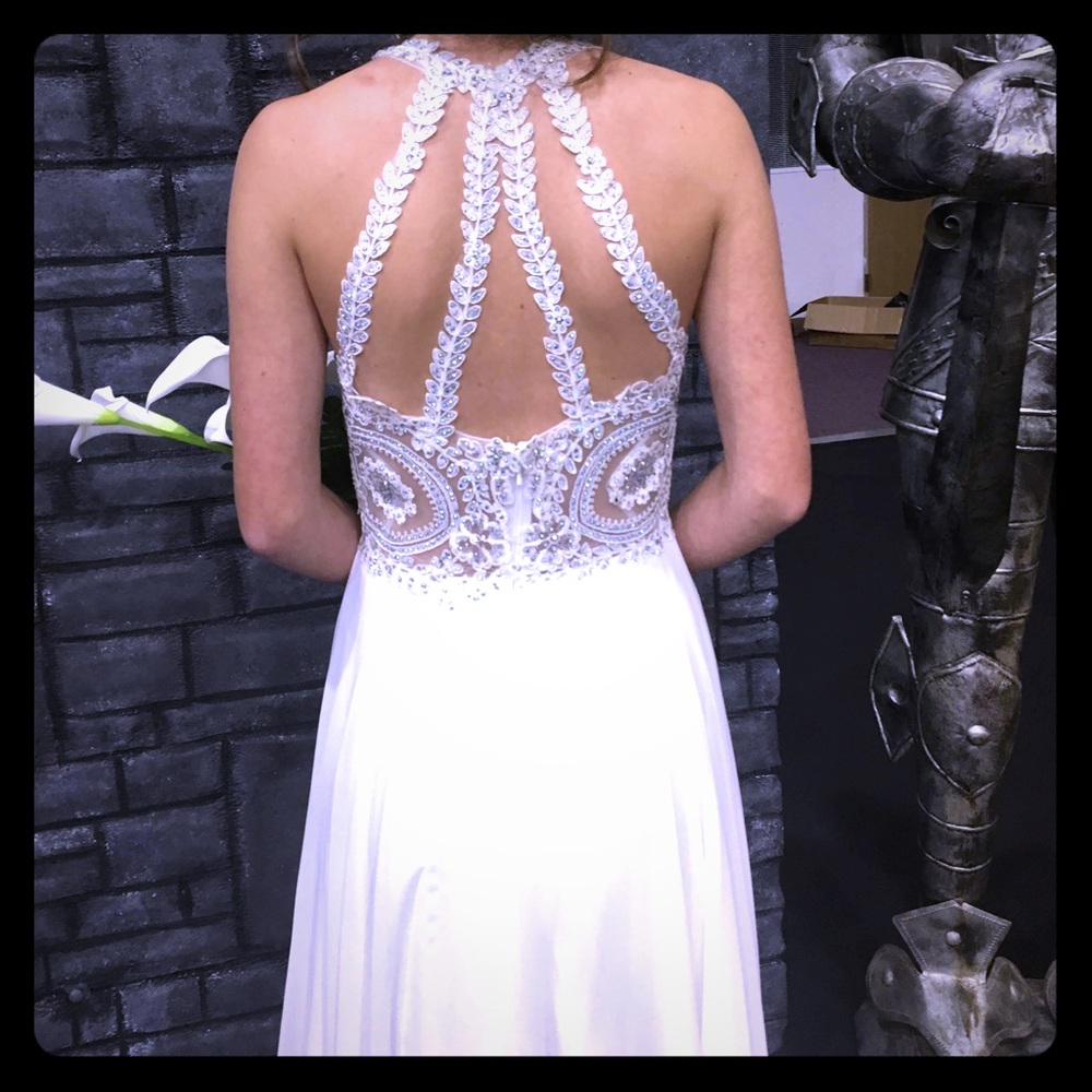 True white full length formal dress